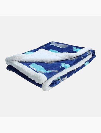 Tom kids - plaid polaire doux à motifs baleines 70 x 100 cm, doublure effet mouton
