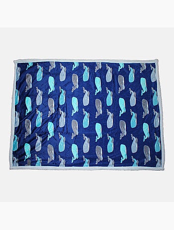Tom kids - plaid polaire doux à motifs baleines 70 x 100 cm, doublure effet mouton