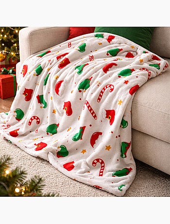 Tom kids - plaid polaire doux à motifs de noël 75 x 100 cm, doublure effet mouton