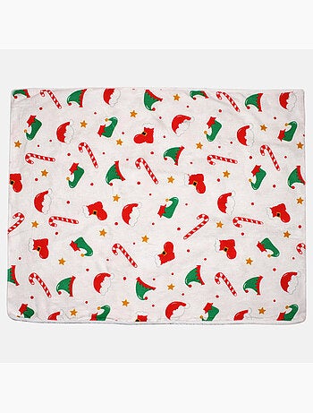 Tom kids - plaid polaire doux à motifs de noël 75 x 100 cm, doublure effet mouton