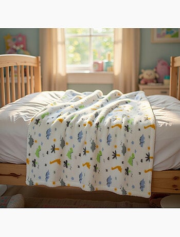 Tom kids - plaid polaire doux à motifs dinosaures 75 x 100 cm