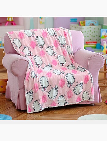 Tom kids - plaid polaire doux à motifs moutons et nuages 75 x 150 cm