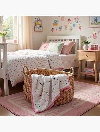 Tom kids - plaid polaire doux à pois 75 x 150 cm, doublure effet mouton