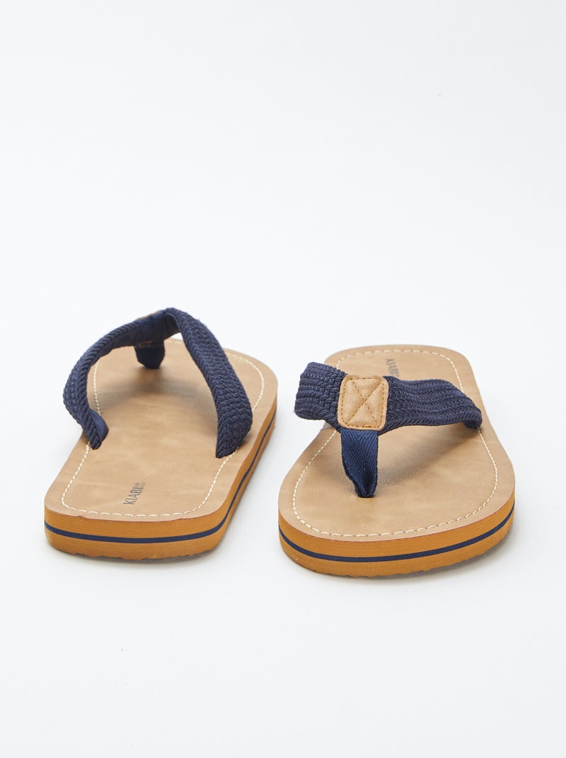 Tong avec brides en toile Beige/Marine - Kiabi