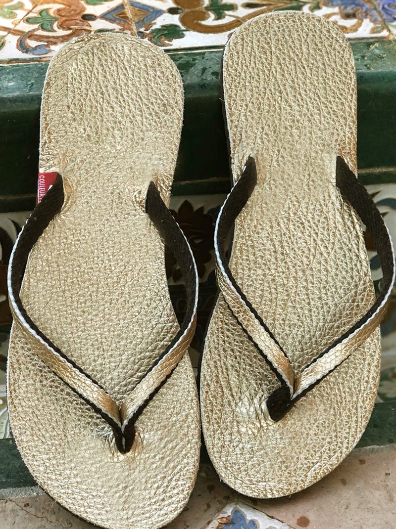 Tong collection BB Cuir Jaune or - Kiabi