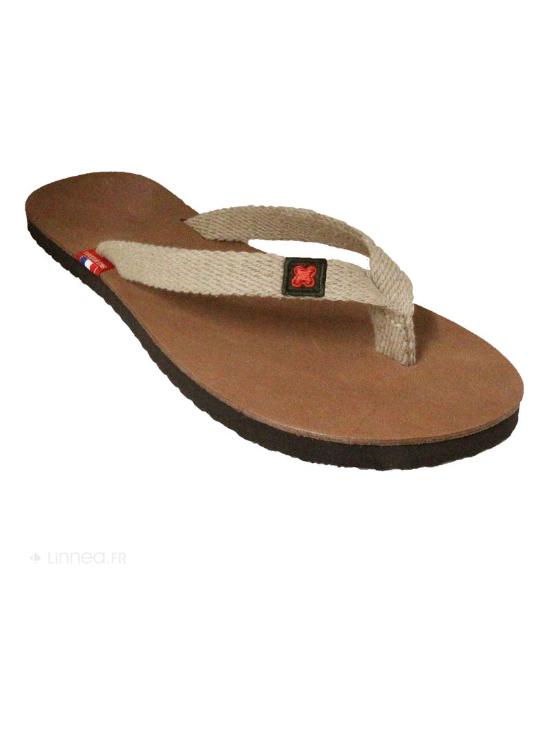 Tong cuir tanage végétal collection TIARE Ecru - Kiabi