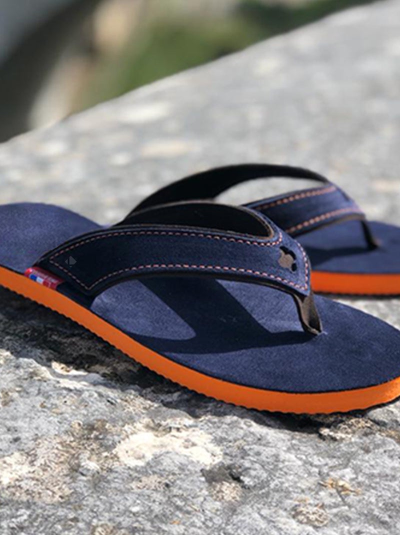 Tong en cuir collection SPERONE Cuir Bleu marine - Kiabi