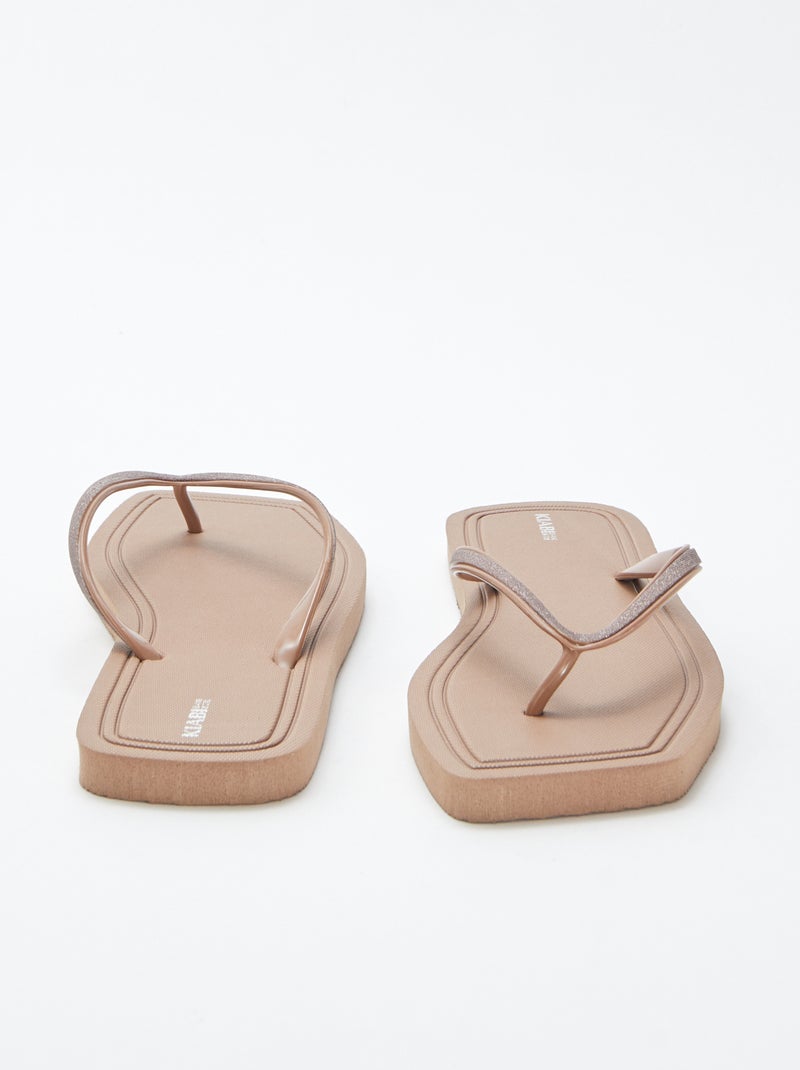Tongs à bout carré avec détails brillants MARRON - Kiabi