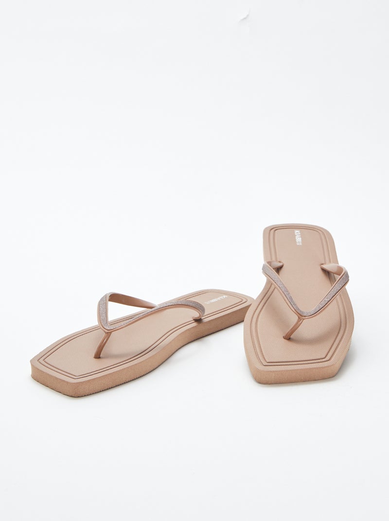 Tongs à bout carré avec détails brillants MARRON - Kiabi