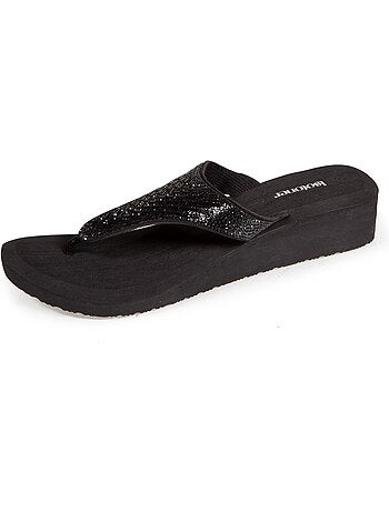Tongs à talon 4 cm, tiges larges et perlées isotoner