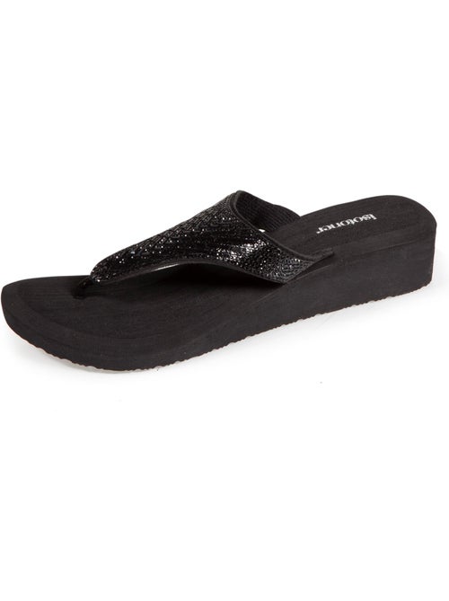 Tongs à talon 4 cm, tiges larges et perlées  isotoner - Kiabi