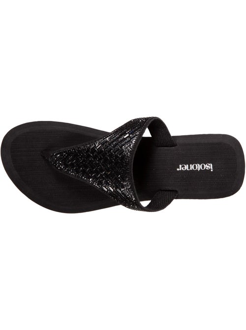 Tongs à talon 4 cm, tiges larges et perlées  isotoner - Kiabi