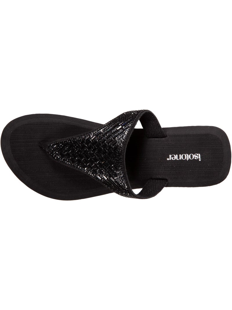 Tongs à talon 4 cm, tiges larges et perlées  isotoner Noir - Kiabi