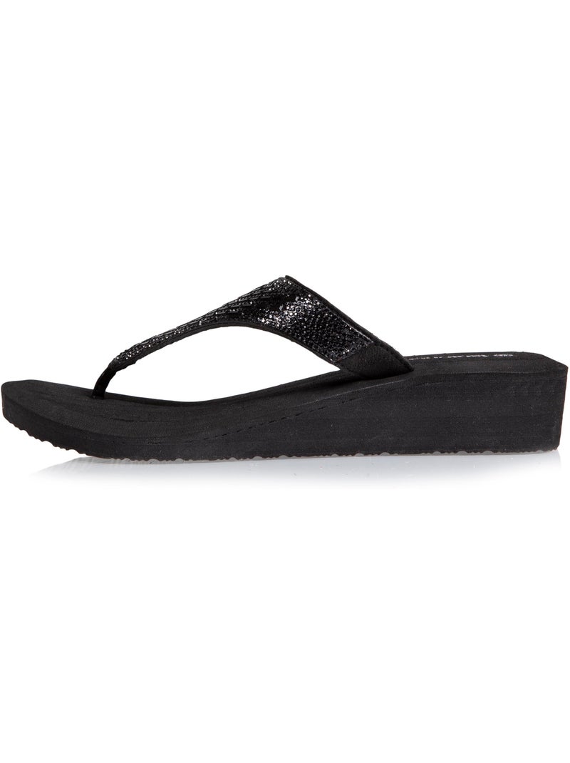 Tongs à talon 4 cm, tiges larges et perlées  isotoner Noir - Kiabi