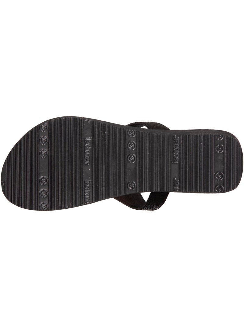 Tongs à talon 4 cm, tiges larges et perlées  isotoner Noir - Kiabi