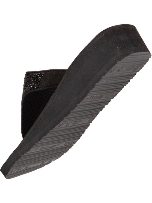 Tongs à talon 4 cm, tiges larges et perlées  isotoner - Kiabi