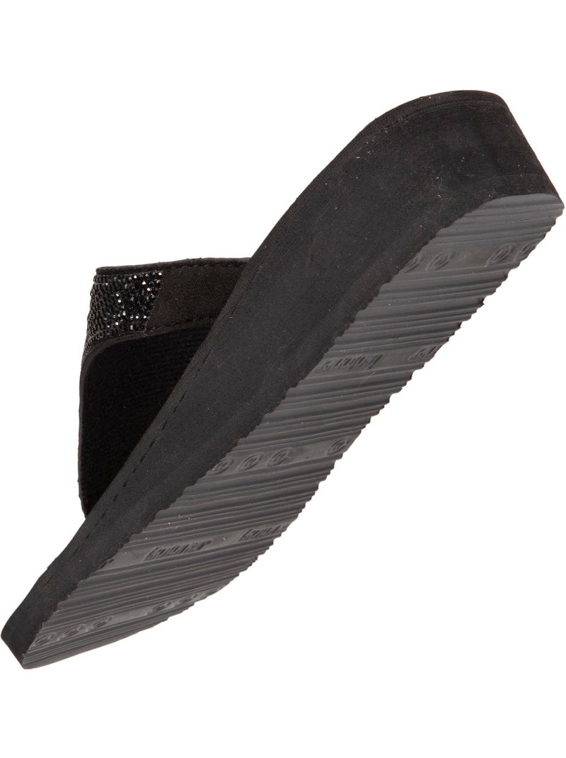 Tongs à talon 4 cm, tiges larges et perlées  isotoner Noir - Kiabi