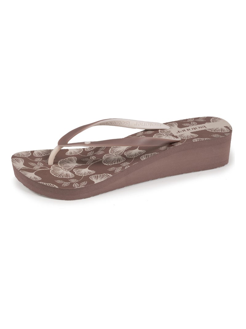 Tongs à talon de 4 cm et semelle imprimée Taupe - Kiabi