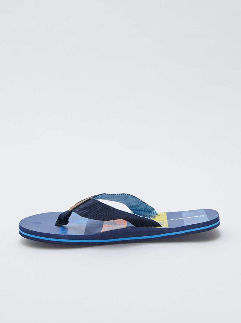 Tongs avec imprimé palmiers 'My beach spirit' BLEU - Kiabi