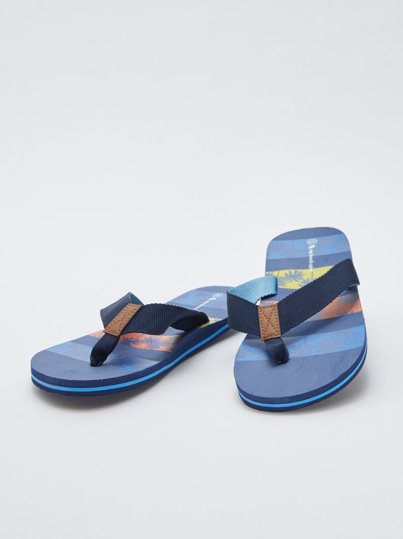Tongs avec imprimé palmiers 'My beach spirit' BLEU - Kiabi