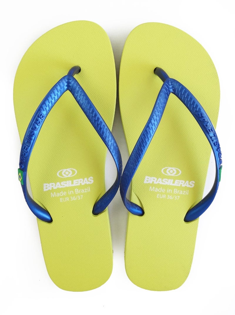 Tongs Brasileras pour femme avec semelle en gomme Blanc Jaune Bleu - Kiabi