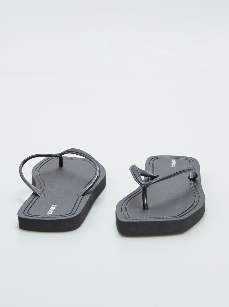 Tongs carrées à strass Noir - Kiabi