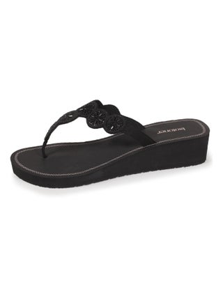 Tongs compensée femme perles noir Isotoner