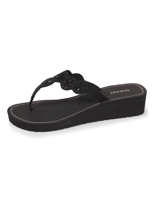 Tongs compensée femme perles noir Isotoner - Kiabi