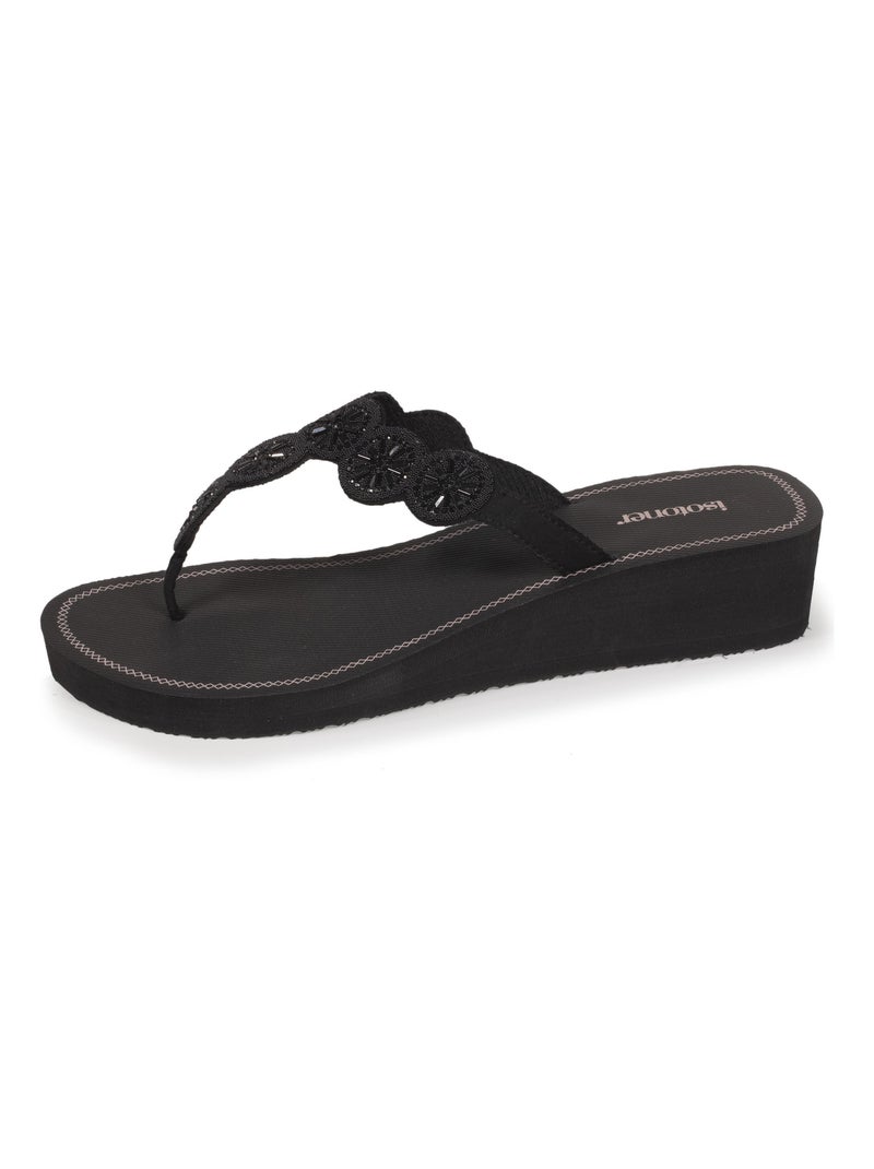 Tongs compensée femme perles noir Isotoner Noir - Kiabi