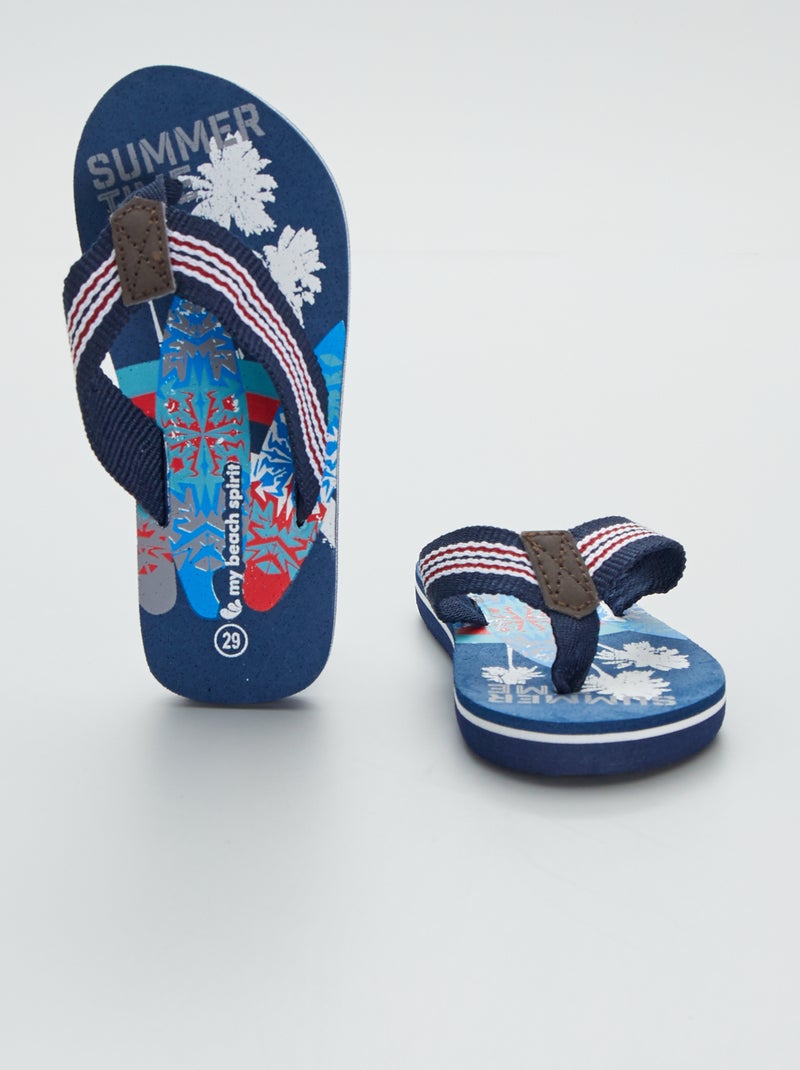 Tongs imprimé plage en textile bleu - Kiabi
