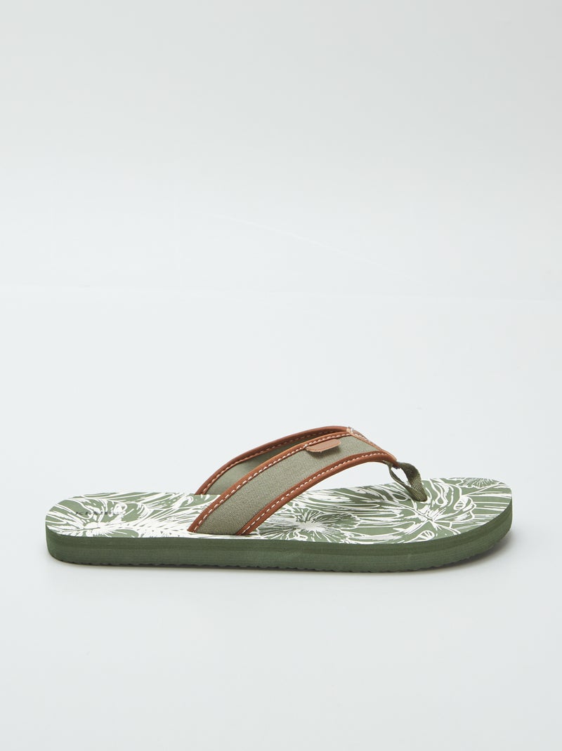 Tongs imprimées avec lanières en tissu Kaki - Kiabi