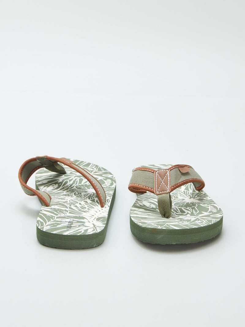 Tongs imprimées avec lanières en tissu Kaki - Kiabi