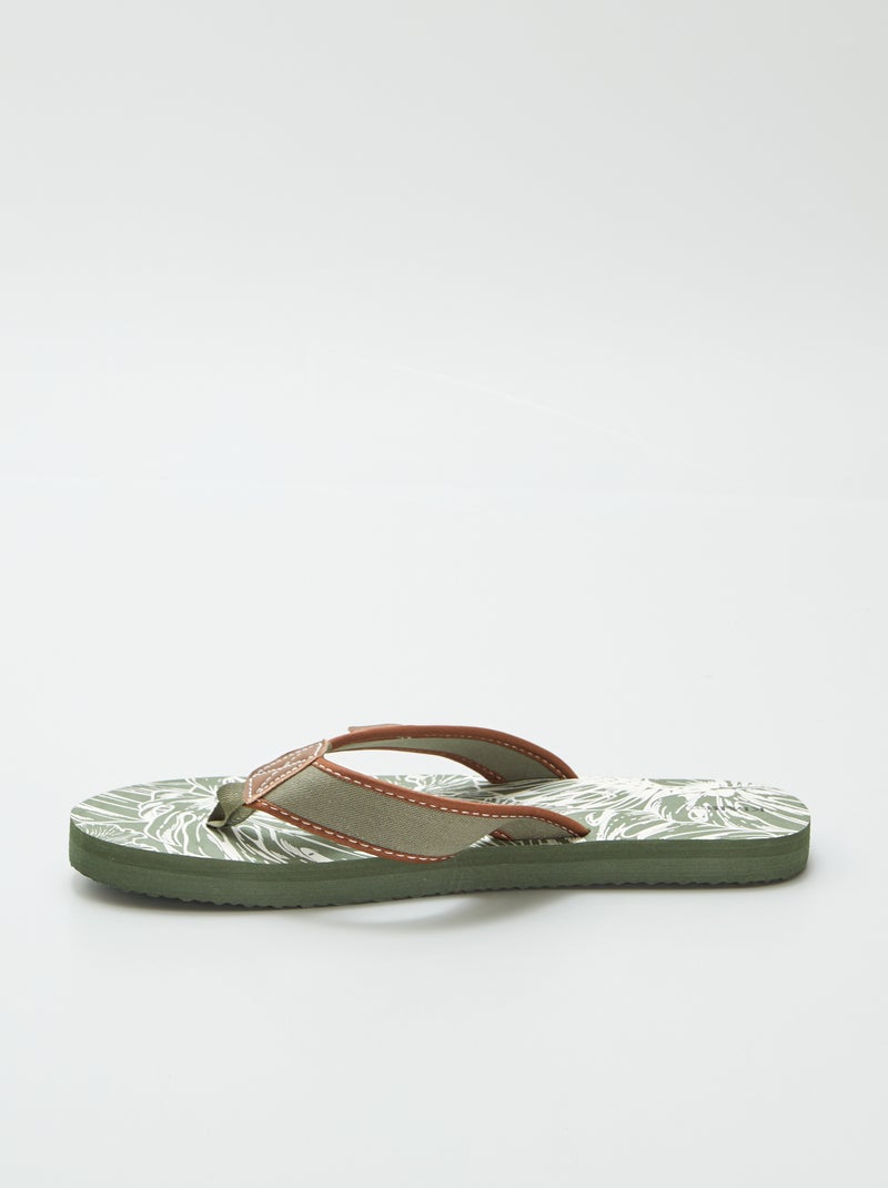 Tongs imprimées avec lanières en tissu Kaki - Kiabi