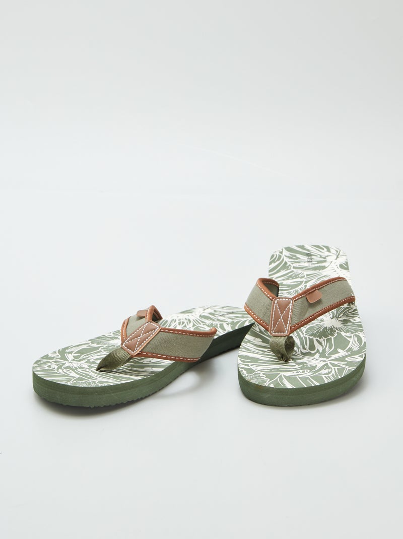 Tongs imprimées avec lanières en tissu Kaki - Kiabi