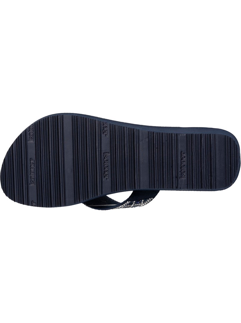 Tongs semelle synthétique, tige en perles, talon compensé 4 cm  Isotoner Bleu marine - Kiabi