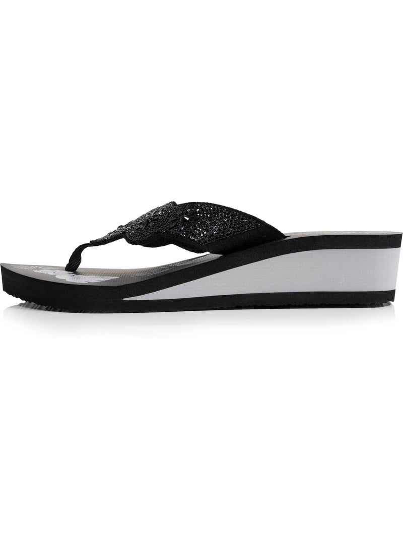 Tongs talon 4 cm, semelle confortable et légère, sandale de plage, piscine Noir Argenté - Kiabi