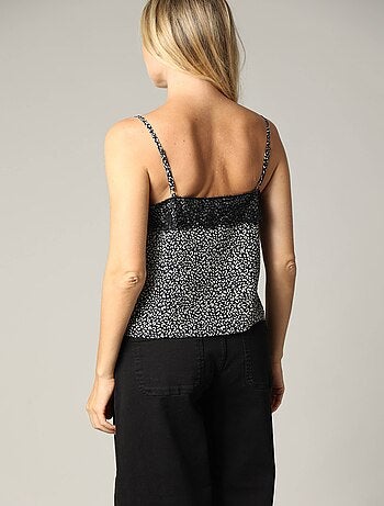 Top à bretelles avec détail en dentelle et imprimé animalier stylisé 'Deeluxe'