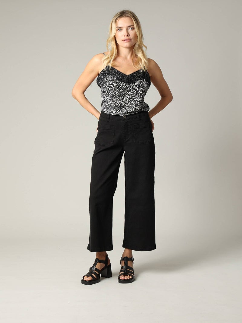 Top à bretelles avec détail en dentelle et imprimé animalier stylisé 'Deeluxe' Noir - Kiabi