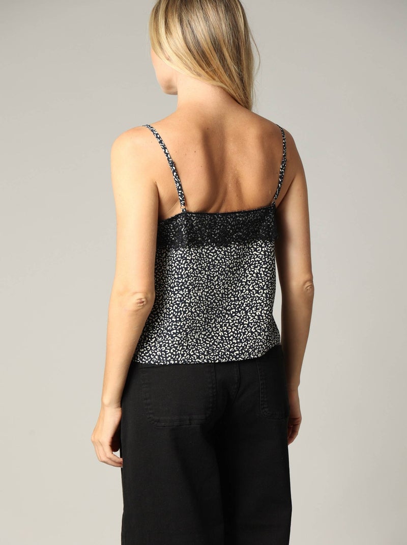 Top à bretelles avec détail en dentelle et imprimé animalier stylisé 'Deeluxe' Noir - Kiabi