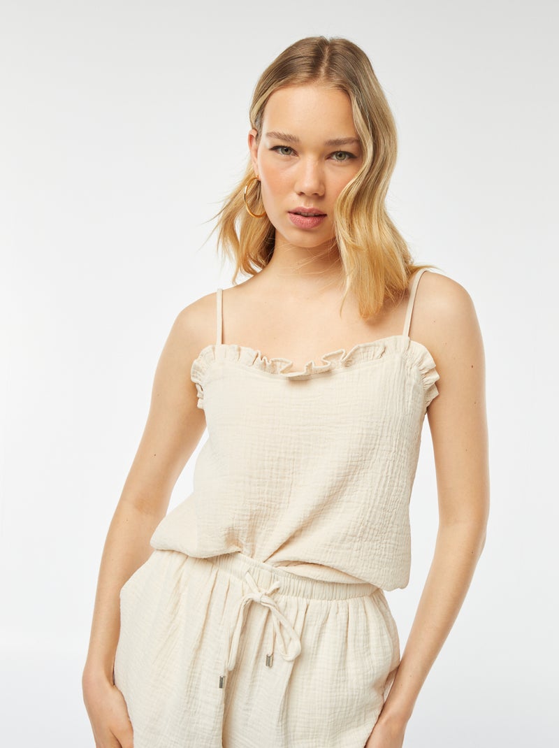 Top à bretelles en double gaze de coton Blanc - Kiabi