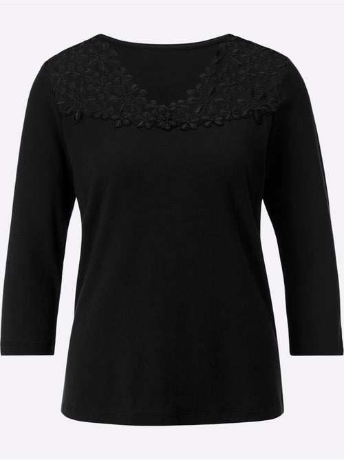 Top à col en v et dentelle florale manches 3/4 - taille standard - helline - Kiabi Top à col en v et dentelle florale manches 3/4 - taille standard - helline - Kiabi