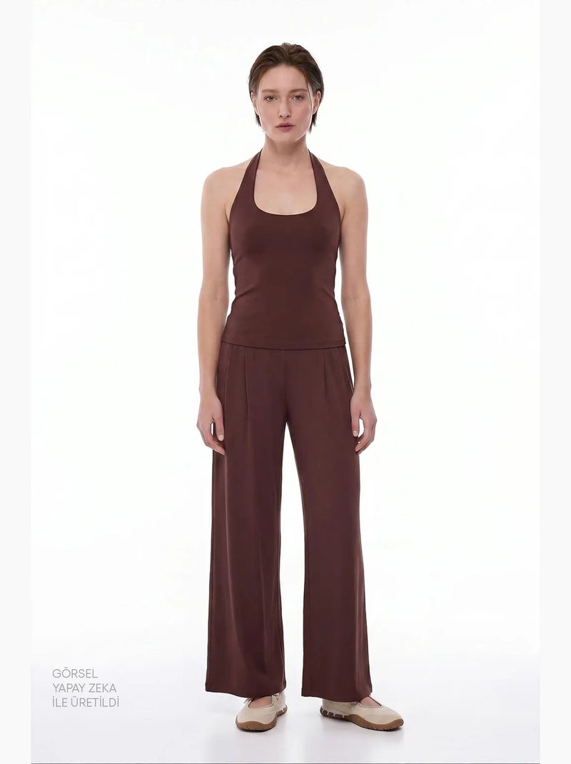 Top à col halter penti Marron - Kiabi