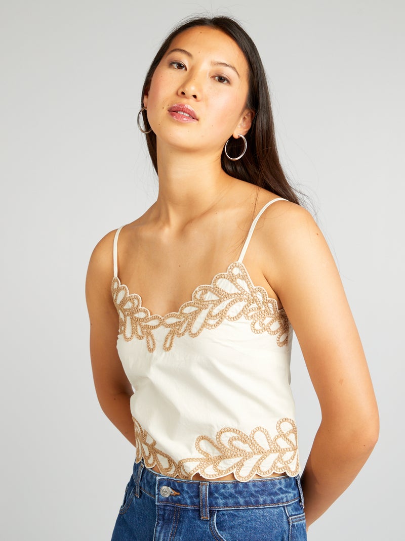Top à fines bretelles avec broderies Beige - Kiabi