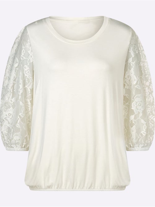 Top à manches trois quarts en dentelle et col rond fluide - Taille standard - Witt - Kiabi Top à manches trois quarts en dentelle et col rond fluide - Taille standard - Witt - Kiabi