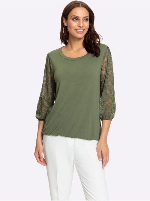 Top à manches trois quarts en dentelle et col rond fluide - Taille standard - Witt - Kiabi Top à manches trois quarts en dentelle et col rond fluide - Taille standard - Witt - Kiabi