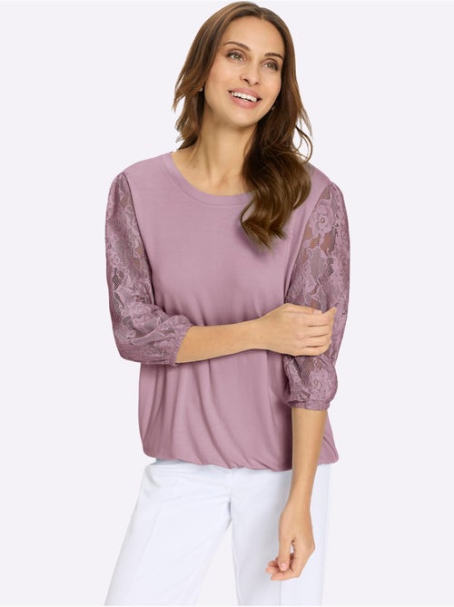 Top à manches trois quarts en dentelle et col rond fluide - Taille standard - Witt - Kiabi