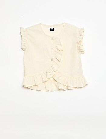 Top à volants en lin mélangé