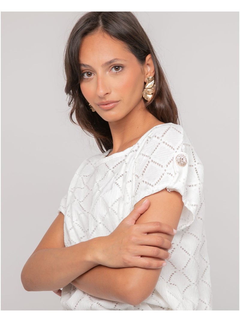 Top ajouré manches courtes FAVEUR Blanc - Kiabi