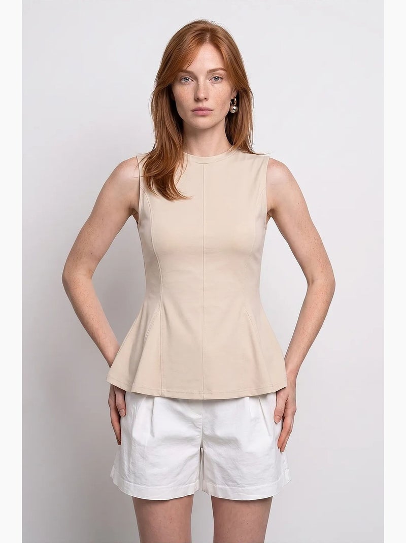 Top ajusté en popeline de coton à découpe dilvin Beige argile - Kiabi