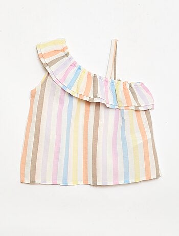 Top asymétrique à bretelles avec volants